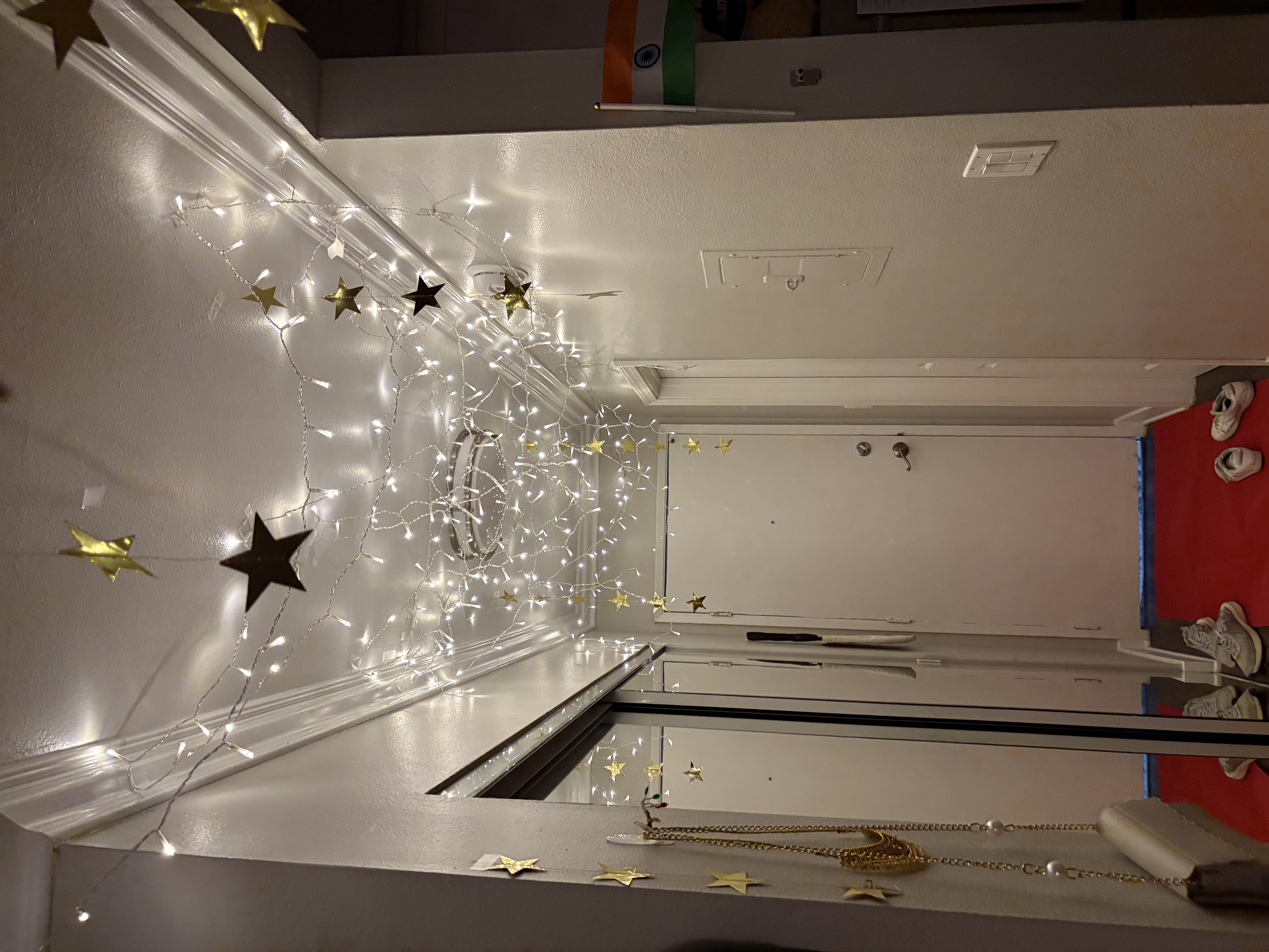 Homemade prom night, complete with fairy lights